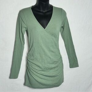 Soon Maternity Sophia Wrap Feeding Top Green Rib Knit Nursing Breastfeeding XS